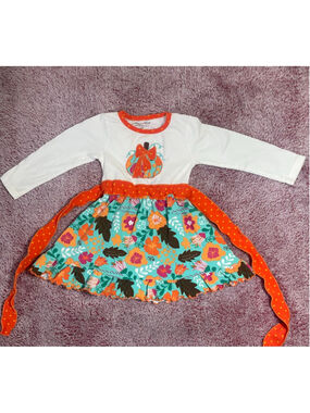 Girls ANNLOREN thanksgiving/pumpkin twirl 2T White Orange Floral